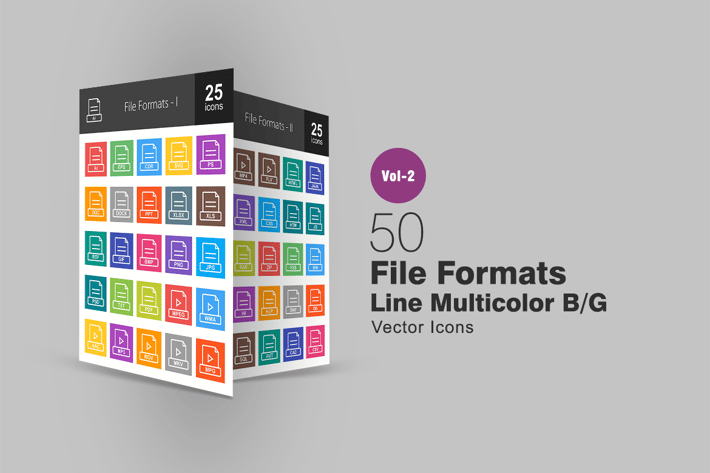 50 File Formats Line Multicolor Icons