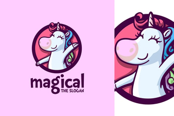 Cartoon Magical Unicorn Character Mascot Logo