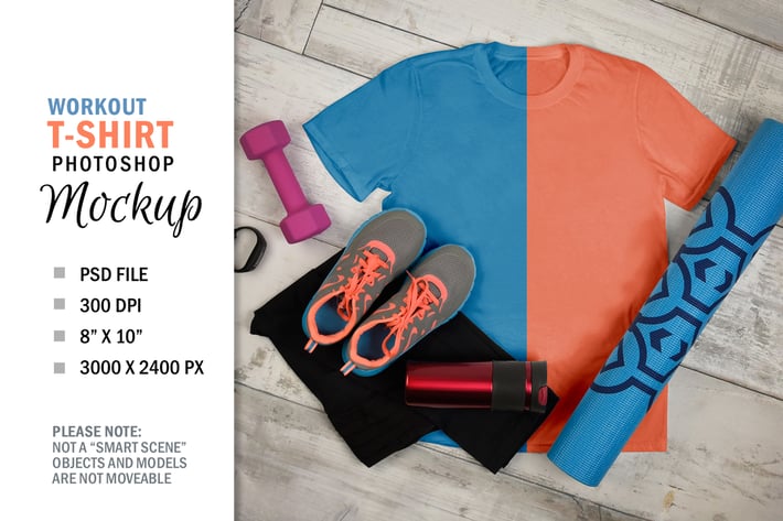 Girl's Fitness Yoga Workout Flatlay Mockup T-Shirt