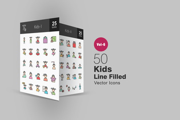50 Kids Filled Line Icons