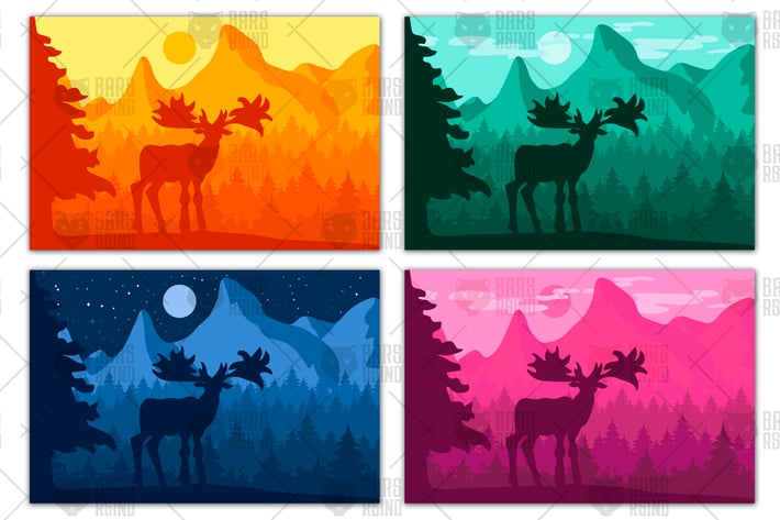 Landscape with deer in mountain forest