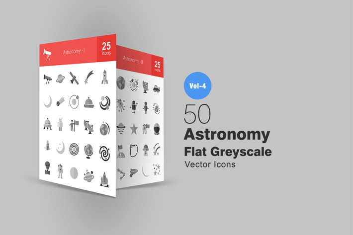 50 Astronomy Greyscale Icons