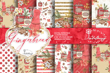 Christmas Gingerbread digital paper pack