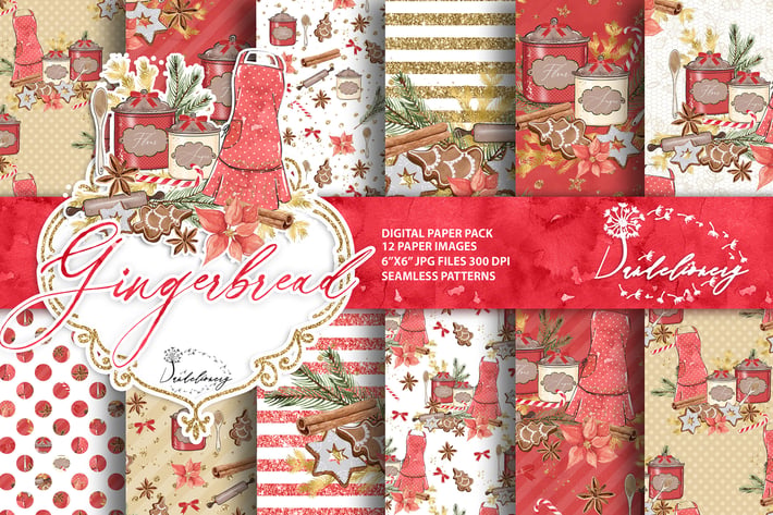 Christmas Gingerbread digital paper pack