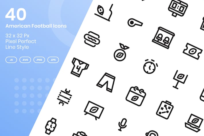 40 American Football Icons Set - Line