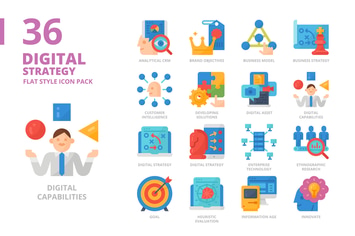 Digital Strategy Flat Style Icon Set