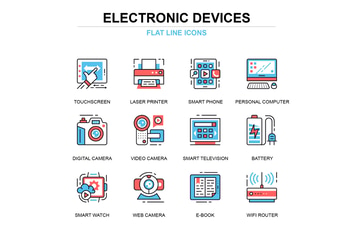 Thin line personal computer devices icons set