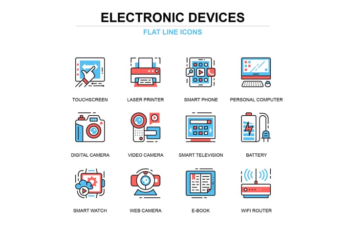 Thin line personal computer devices icons set