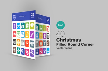 40 Christmas Filled Round Corner Icons