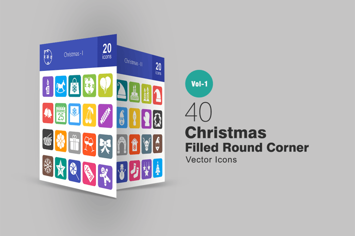 40 Christmas Filled Round Corner Icons