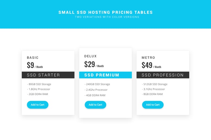 SSD Hosting Small Pricing Tables - PSD