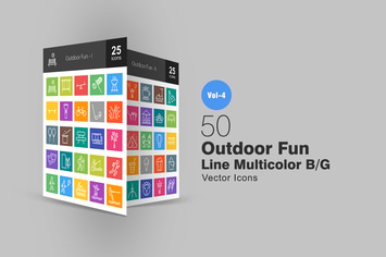 50 Outdoor Fun Line Multicolor Icons