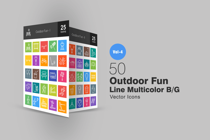 50 Outdoor Fun Line Multicolor Icons