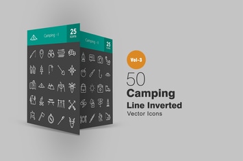 50 Camping Line Inverted Icons