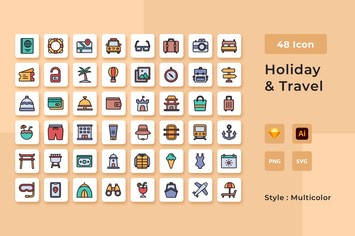 Holiday And Travel Multicolor Style Icon Pack