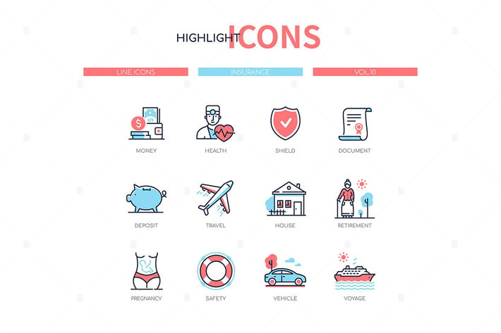 Insurance concept - line design style icons set