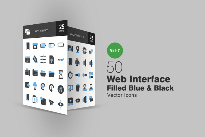 50 Web Interface Blue & Black Icons