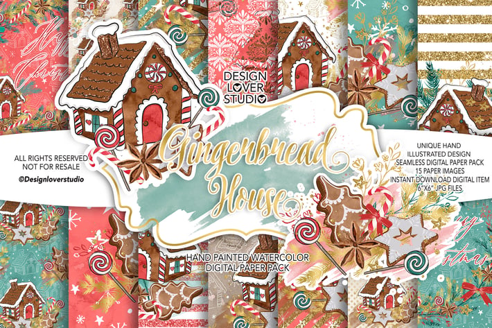 Gingerbread house digital paper pack