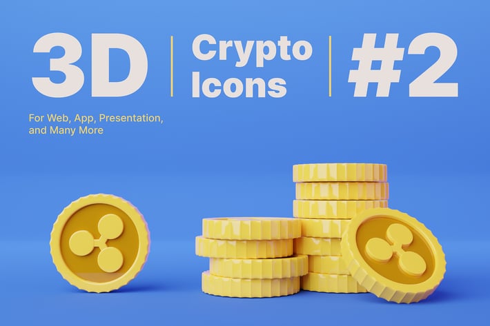 3D Ripple Cryptocurrency Icons 