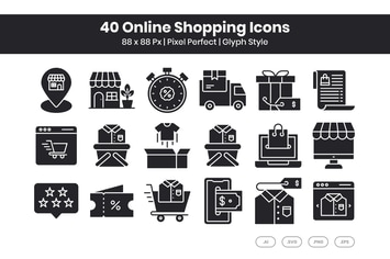 40 Online Shopping Icons Set - Glyph Style