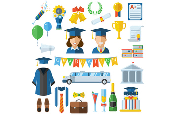 Graduation Celebrating Icons and Elements Set