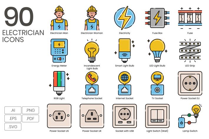 90 Electrician Line Icons