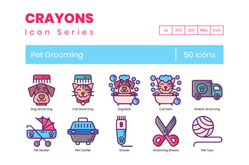 50 Pet Grooming Line Icons
