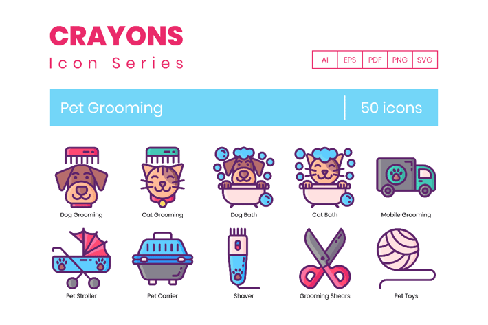 50 Pet Grooming Line Icons