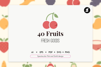40 Fruits elements in flat and solid design