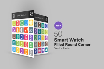 50 Smart Watch Filled Round Corner Icons