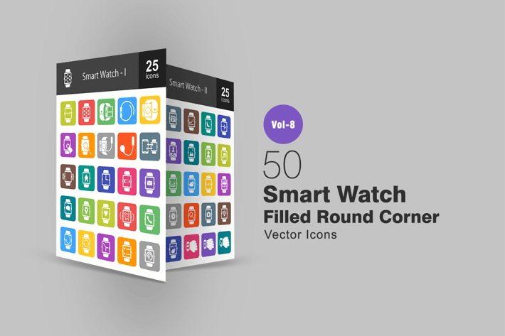 50 Smart Watch Filled Round Corner Icons