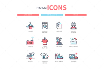 Dry cleaning - line design style icons set