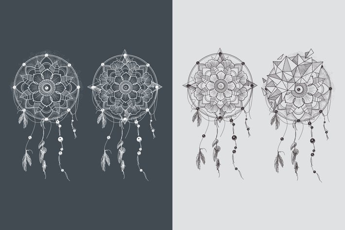 Dream Catcher. Ornament Round Mandalas Tattoo. Geo