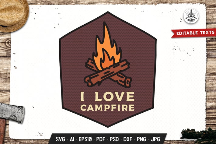 Love Campfire Badge Vector Adventure Retro Graphic