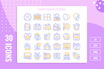 30 Outline Iconset Soccer with 3 styles variant