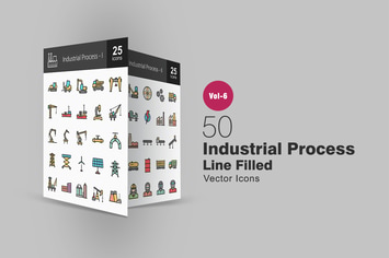 50 Industrial Process Filled Line Icons