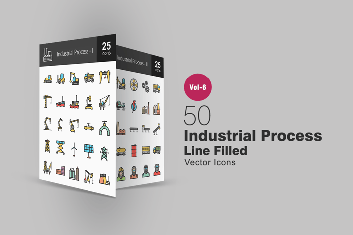 50 Industrial Process Filled Line Icons