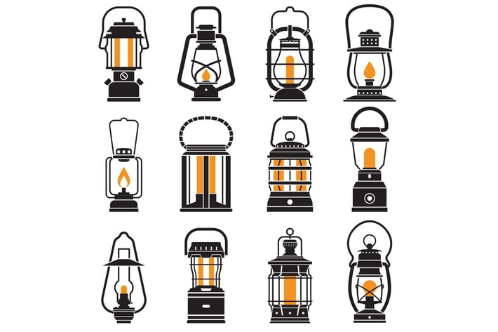 Vintage Camping Lamps and Lanterns Icons