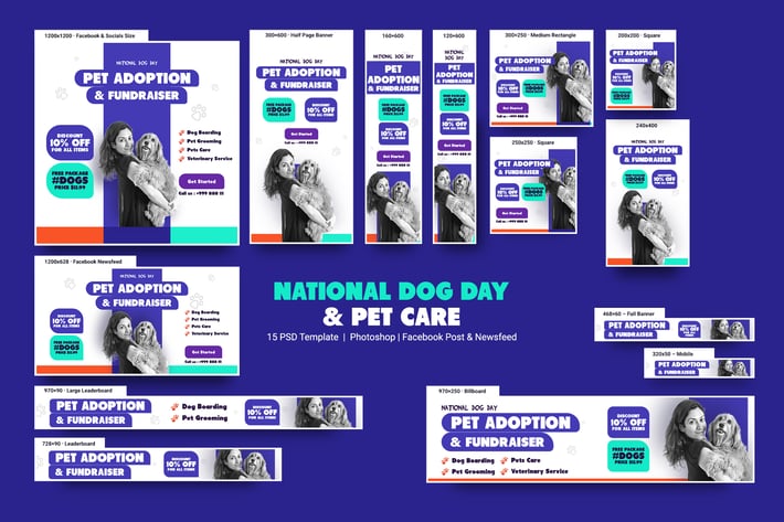 National Dog Day and Pet Care Banners Ad