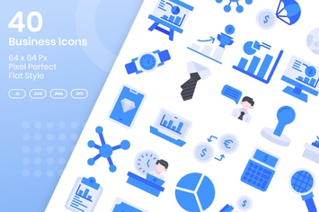 40 Business Icons Set - Flat