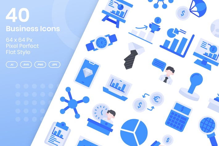 40 Business Icons Set - Flat