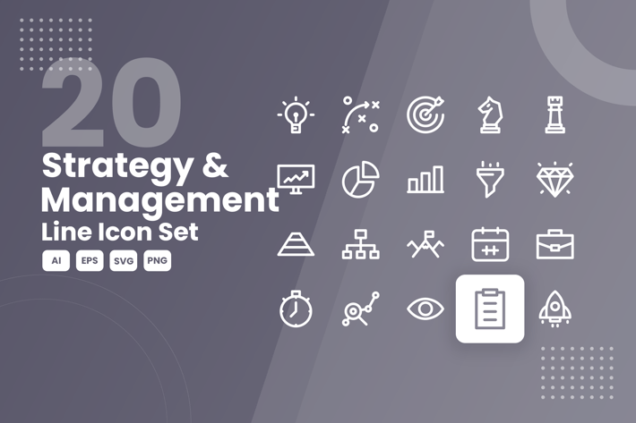 20 Strategy & Management Line Icon Set