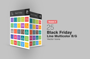 25 Black Friday Line Multicolor B/G Icons