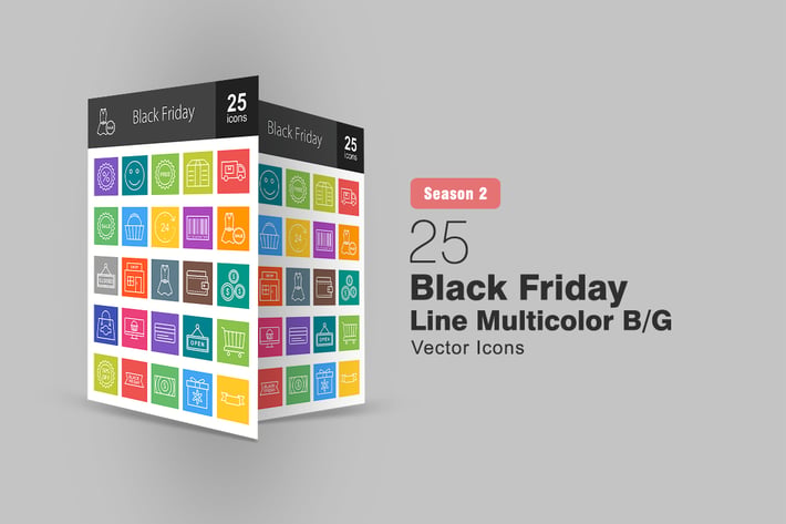25 Black Friday Line Multicolor B/G Icons