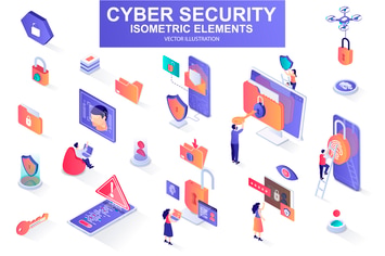 Cyber Security Isometric Design Elements