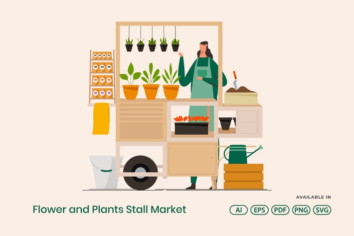 Flower and Plants Stall Market Illustration