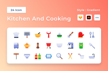 Kitchen And Cooking Gradient Icon Set