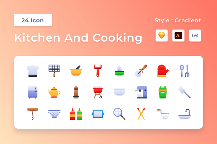 Kitchen And Cooking Gradient Icon Set