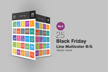 25 Black Friday Line Multicolor Icons