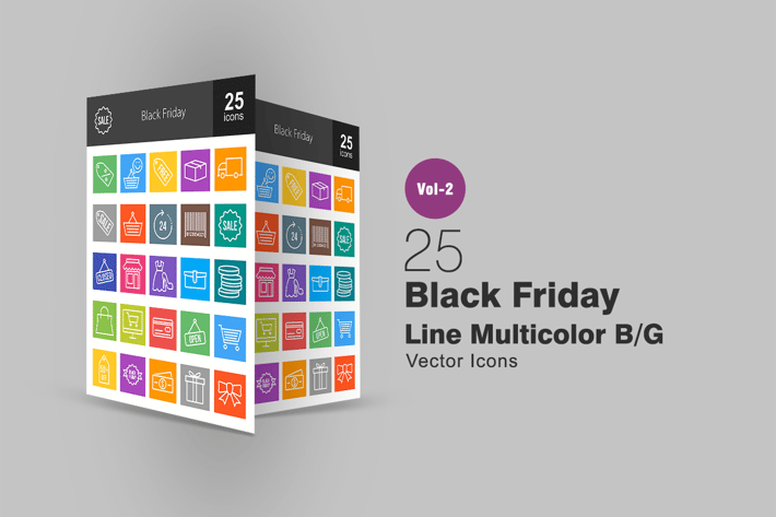 25 Black Friday Line Multicolor Icons